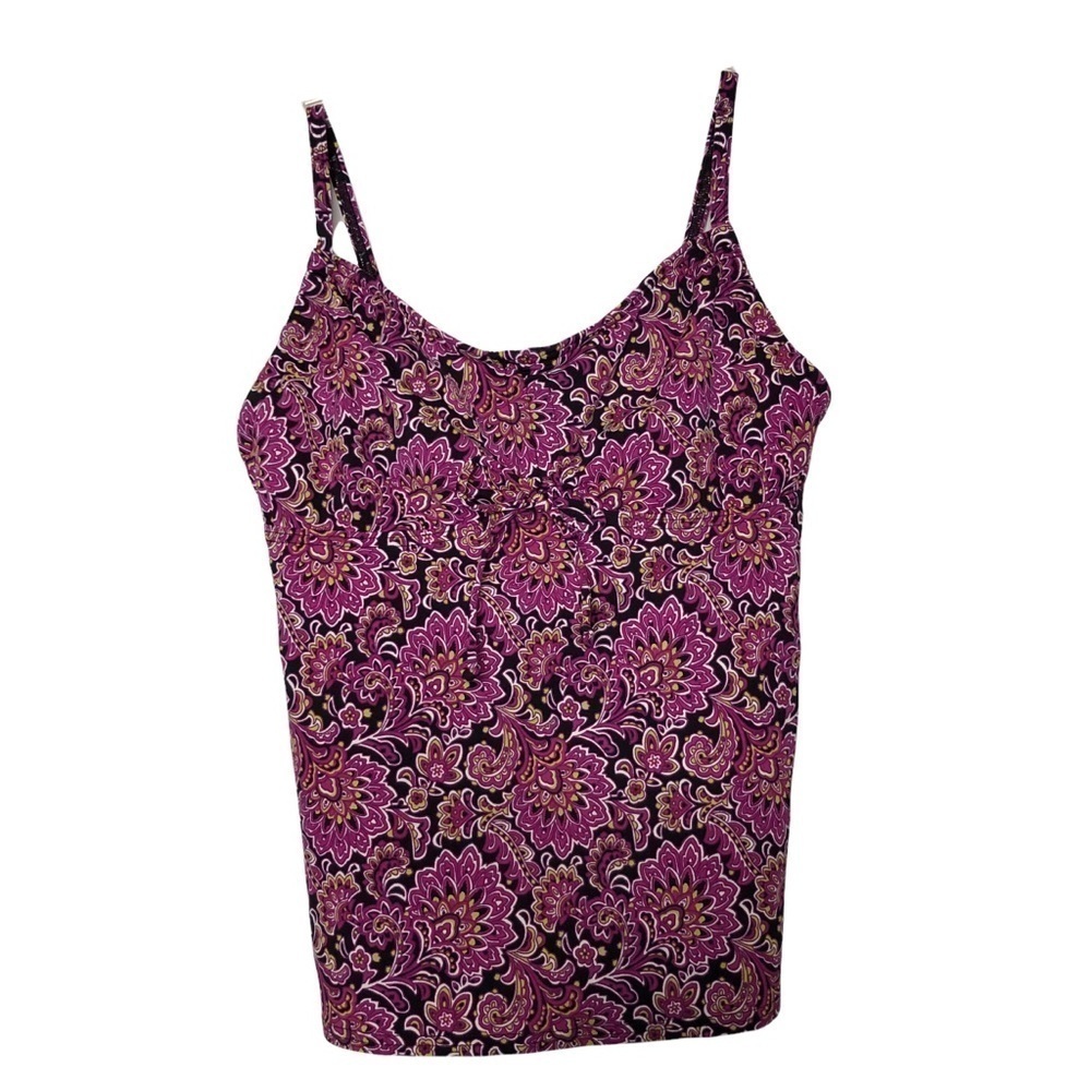 lands’ END - Purple/Magenta, Yellow & Black Floral Tankini Swim Top - Size 6